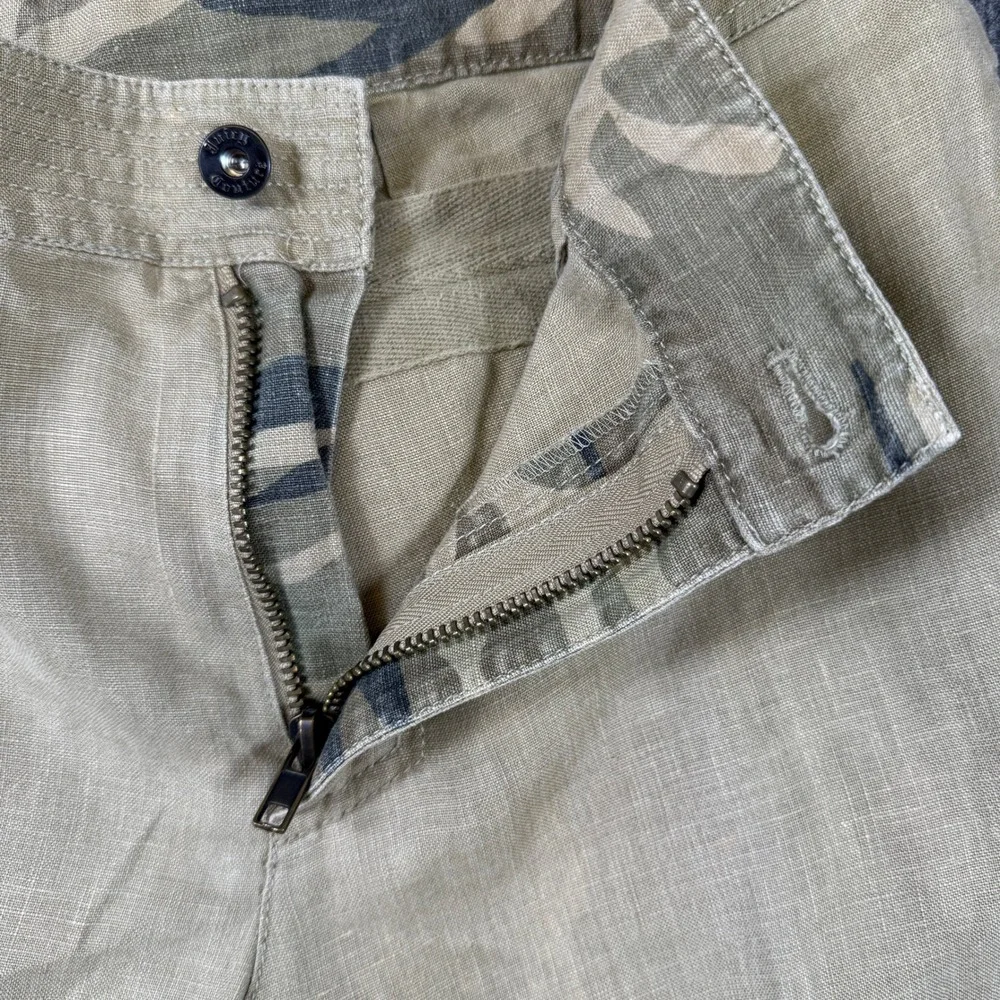 Juicy Couture Mens Camo Linen Pants Tan Green Camouflage Straight Leg 70526